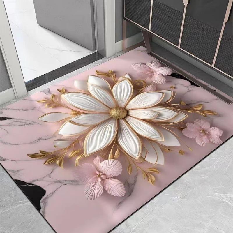 European Luxury Floral Print Doormat Extra Thick Non-Slip Entrance Rug for Home Decor Living Room Doorway Indoor and Outdoor Use