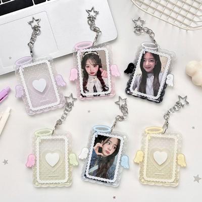 Cute 3 Inch Card Holder Colorful Angel Wings Clear Acrylic Card Sleeve ID Card Cover