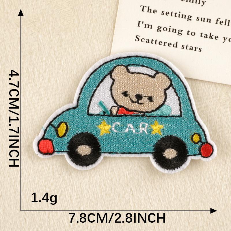 Cartoon Car Bear Embroidery Patch - Self-Adhesive Fabric Label for Clothing Accessories