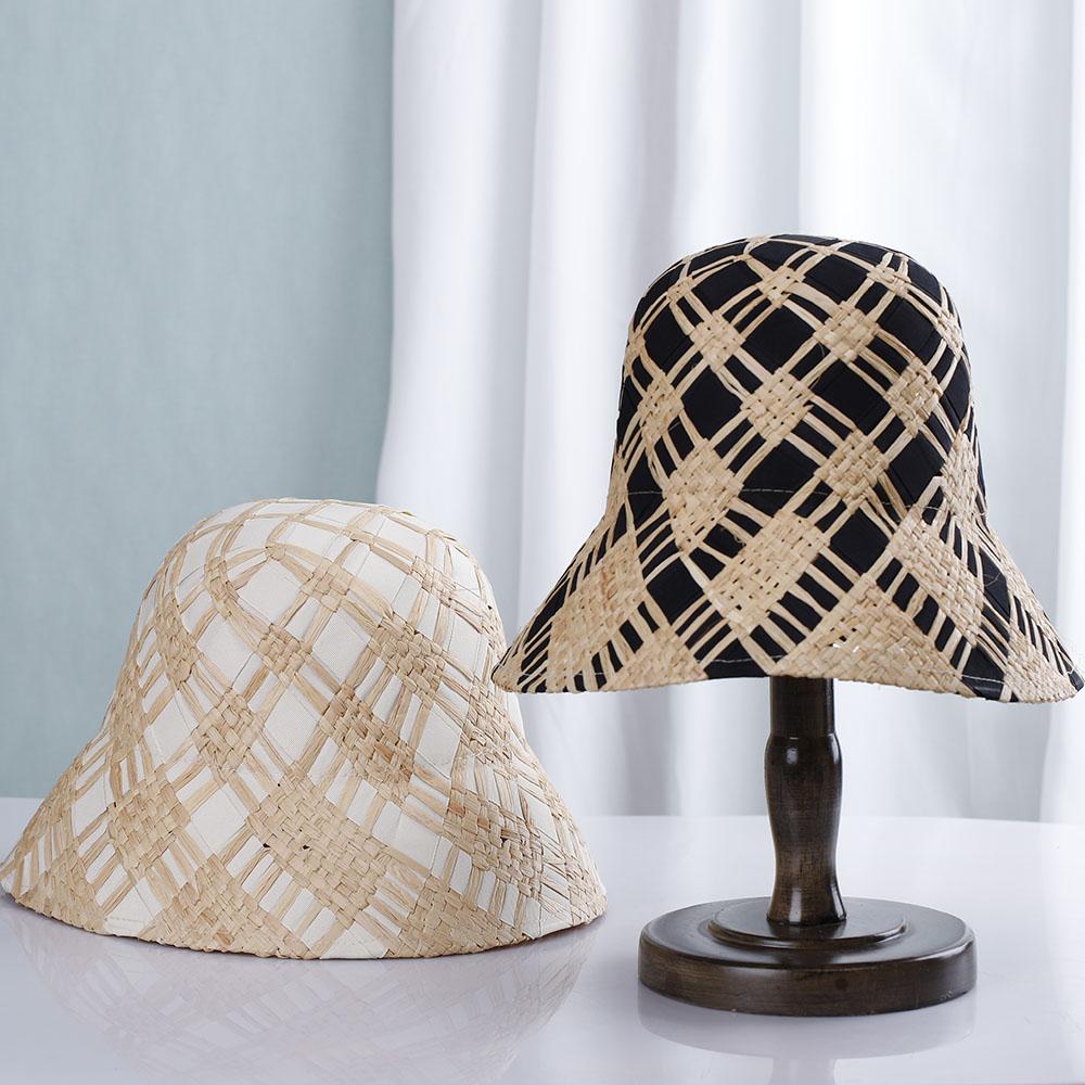 2022 Womens Lafite Straw Bucket Hats Panamas UV Protection Sun Visor Beach Hats Fashion Visors Foldable Women's Summer Sun Hat
