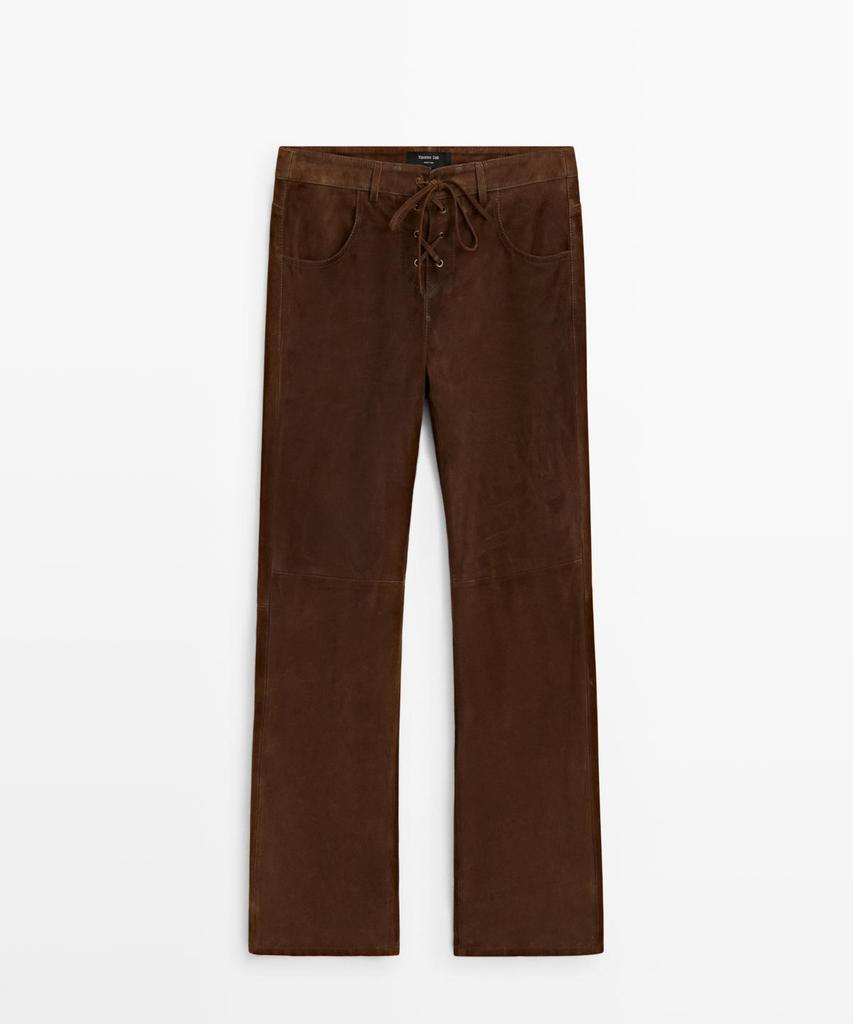 Masimodutti Cropped Suede Leather Pants With Drawstring Detail