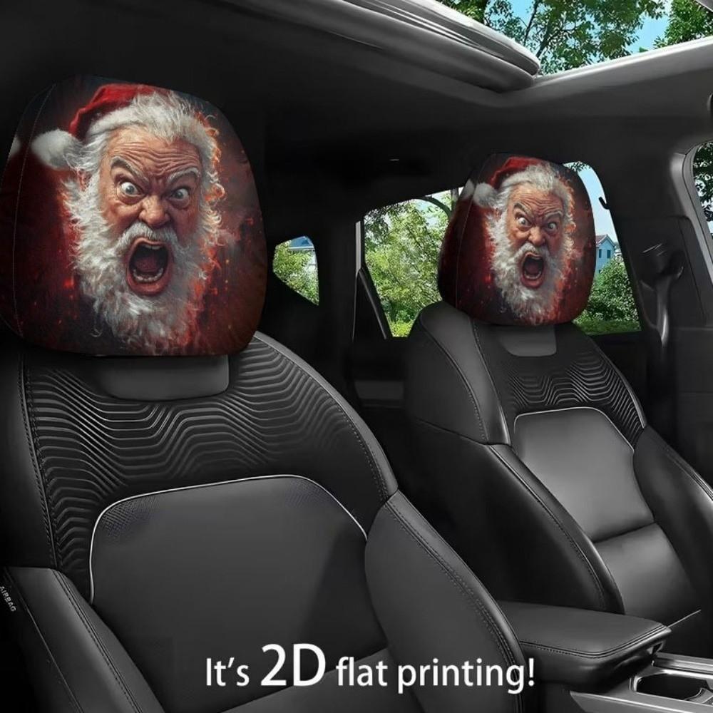 2PCS Cartoon Santa Claus Car Headrest Cover Elastic Headrest Cover Christmas Decoration