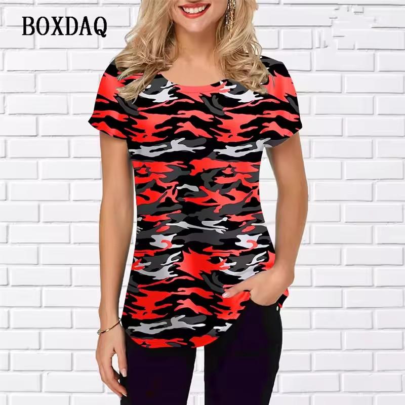 Fashion Women Camo T-Shirts Short Sleeve 3D Print Camouflage Style Ladies T Shirt Loose O-Neck Casual Summer Pullovers Tops Tee