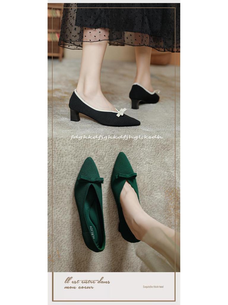 Fairy 2024 Tricot Style Coréen Talons Hauts - Polyvalents, Chaussures pour Femmes à Talons Épais pour le Printemps et l'Automne