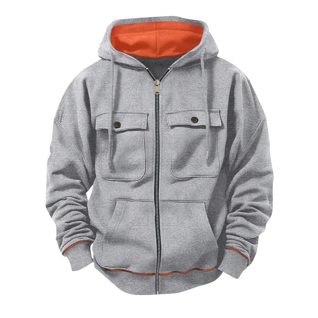 Herbst- und Winterfleece Warmer Herren-Hoodie, Übergröße Lässig Trendiger Reißverschluss-Hoodie Kapuzen-Sweatshirt