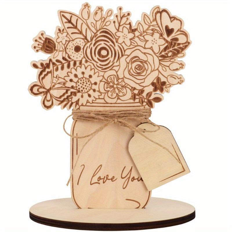 2Pcs New Wooden Crafts Decoration Flowers Mother's Day Wooden Flower Card Festival Birthday Greetings Gift