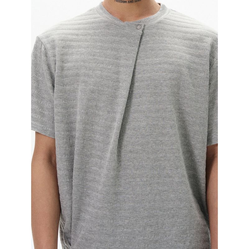 Kisko Simple American Old-Money Style Textured Diagonal Pleated Short-Sleeve T-Shirt for Men and Women New Cleanfit Casual T-Shirt