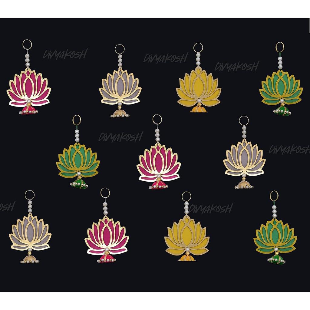 Handgjord Väggdekor Flerfärgad Lotus med Jhumki-stil Hänge för Hem/Diwali-dekor, Bröllops- och Alla Festivaldekorationer (15 ST)