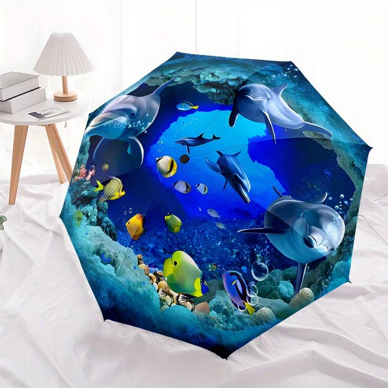 Underwater Paradise: Dolphins & Tropical Fish Wall DecalUmbrella, Portable 3-Fold Umbrella for Men & Women,Christmas Gift ES309