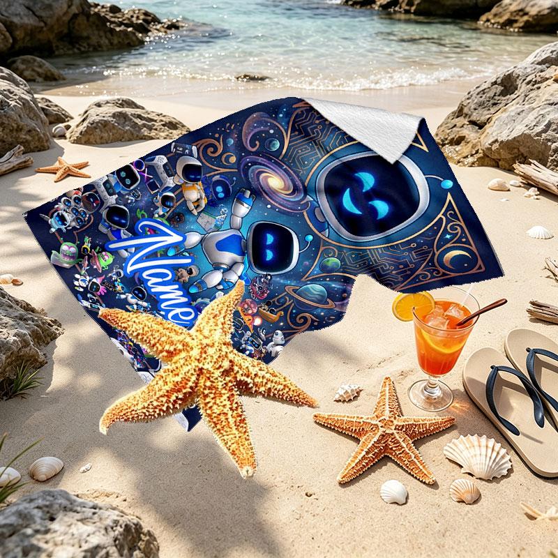 Custom Name Personalized Cosmic Bot Crew Print Beach Towel, for Trip Camping Beach Party Home Decor, Birthday Gift for Family & Friends