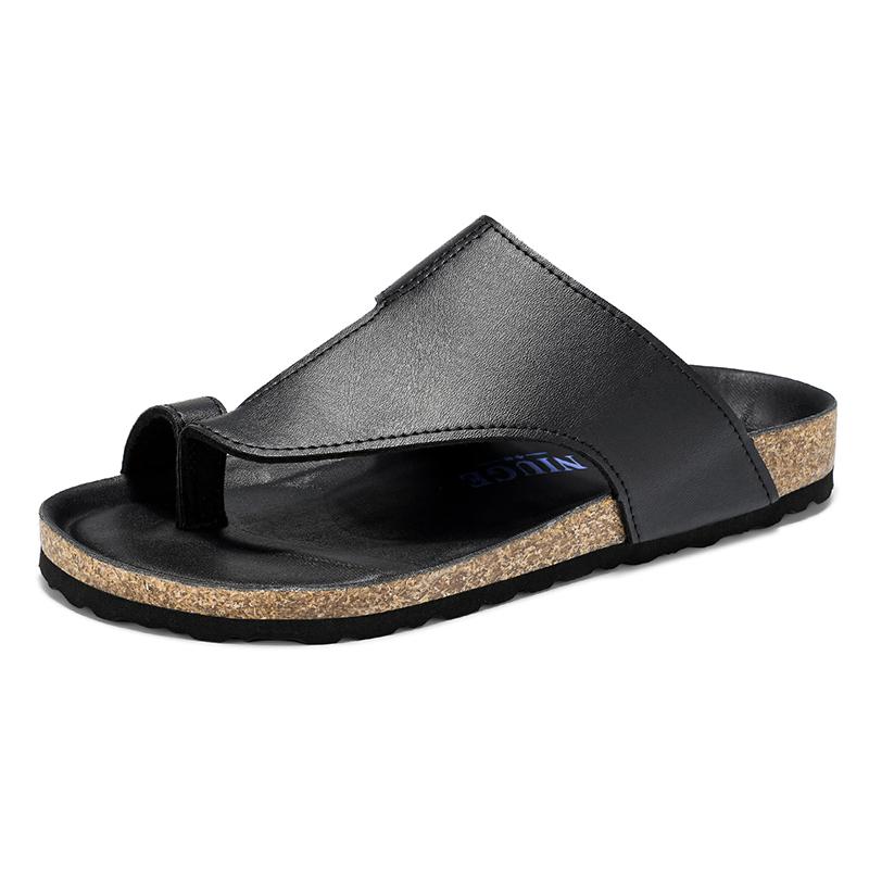 

Fashion New Arrival Cork Footbed Slides Nonslip Beach Flats Summer Sandals Vacation Male Slippers Leisure Walk Men s Half Drag Sandals 46 чёрный