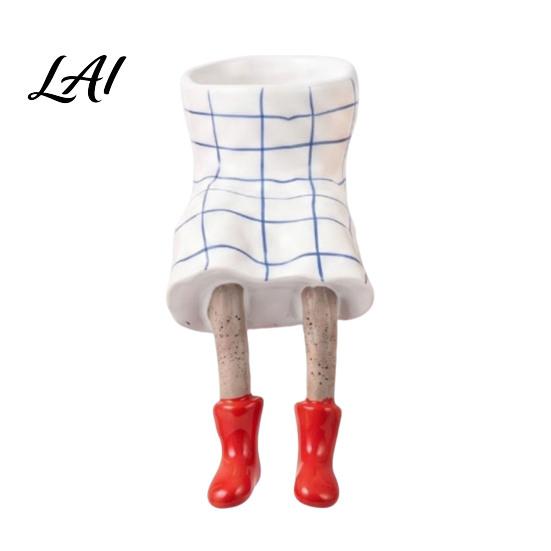 Small Decorative Plant Vase Sitting Human Shaped Resin Planter Creative Flowerpot with Legs Leggy Planter for Indoor Humanoid Succulents &