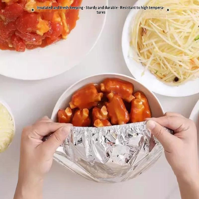 100Pcs Disposable Stretch Fresh-keeping Food Covers Aluminum Foil Elastic Lids for Refrigerator Use