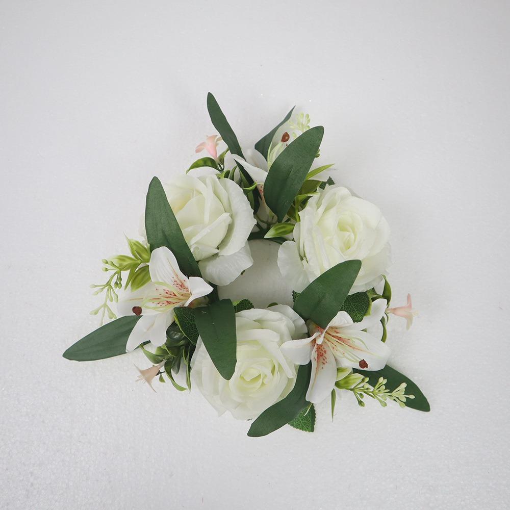 Umělé květiny Prsten na svíčku Simulovaný mini růžový věnec Věnec na svícen Vánoční ozdoba