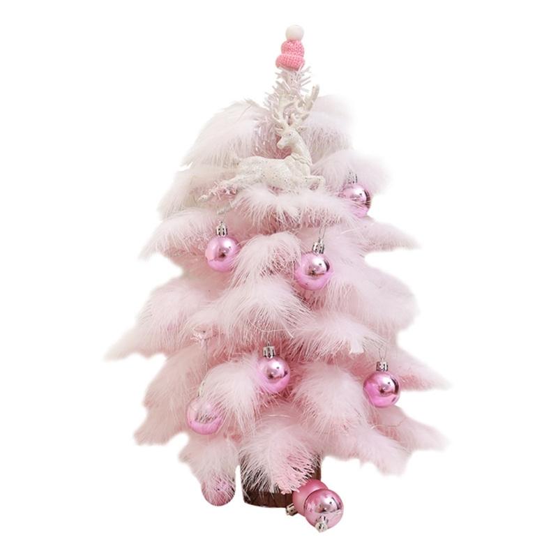 Delightful Mini Feather Christmas Tree with Light Ornaments Tabletop Christmas Tree, Easy To Assemble Cheerful Designs