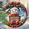 2D Flat 1pc Winter Christmas “Bow Snowman” Logo Wooden Sign Decoration, Front Door Wall Decoration, Suitable for Home Office, Garden Courtyard