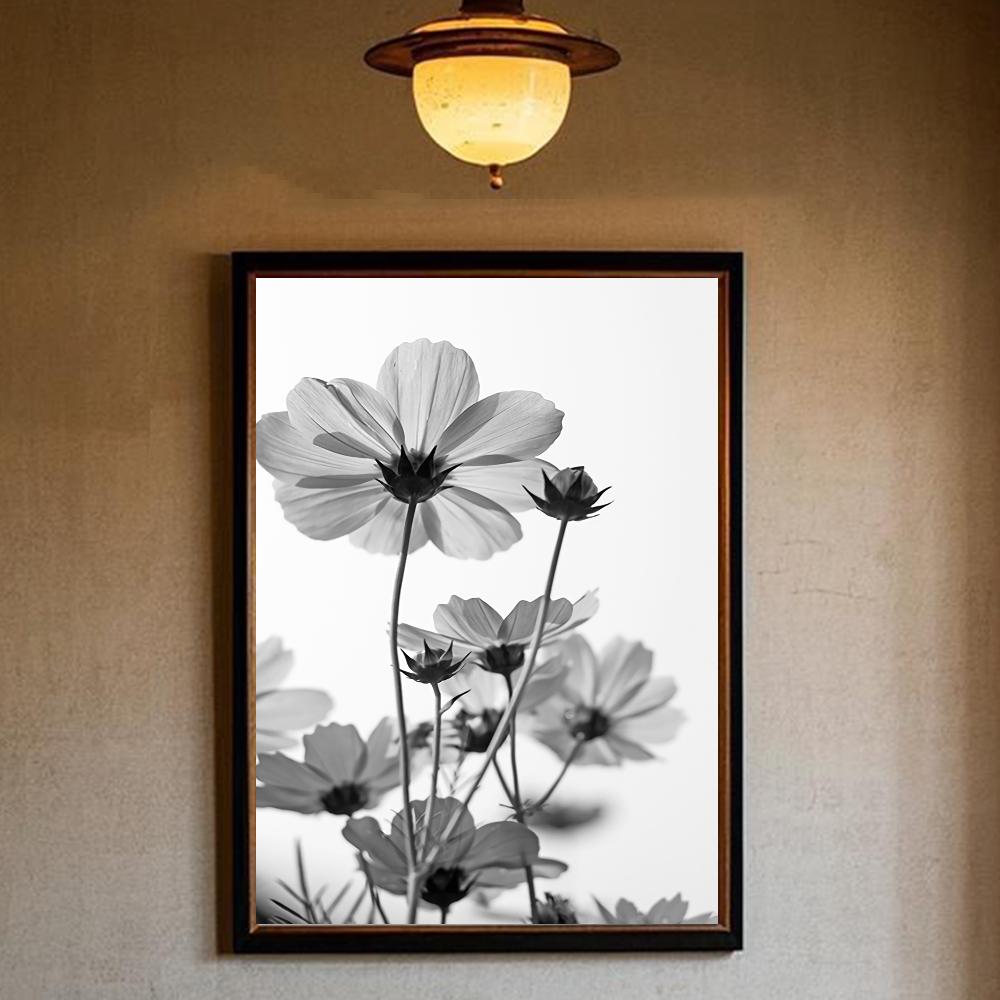 Black And White Art Plant Flower Poster HD Art Sticky Wall Waterproof Home Living Room Bedroom Bar Aesthetic Decoration