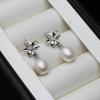 White Freshwater Natural Pearl Earrings Women,Trendy Leaf 925 Silver Pearl Earring Fine Jewelry Wife Anniversary Girl Gift