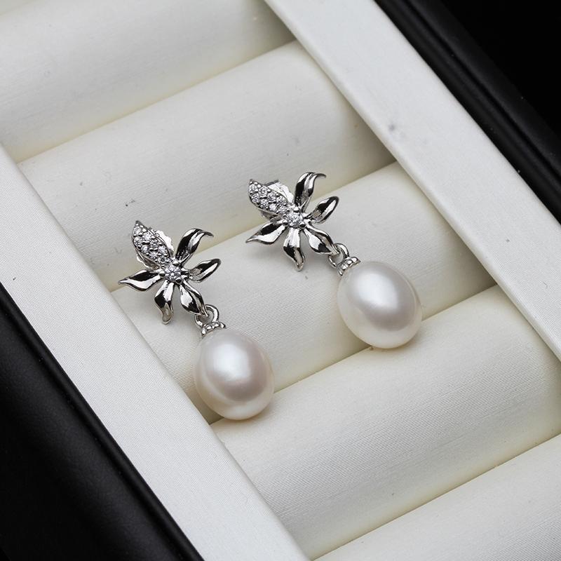 Real Natural Freshwater Black Pearl Earrings Women,Wedding 925 Sterling Silver Pearl Earrings Daugther Wife Gift
