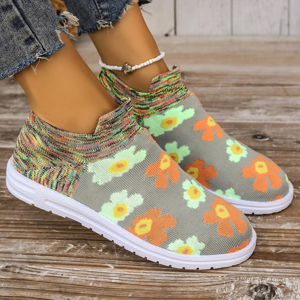 Women Flats Ankle Sneakers Knitting Designer Running Sport Shoes Autumn Casual Shoes 2024 Trend Breathable Walking Mujer Zapatos