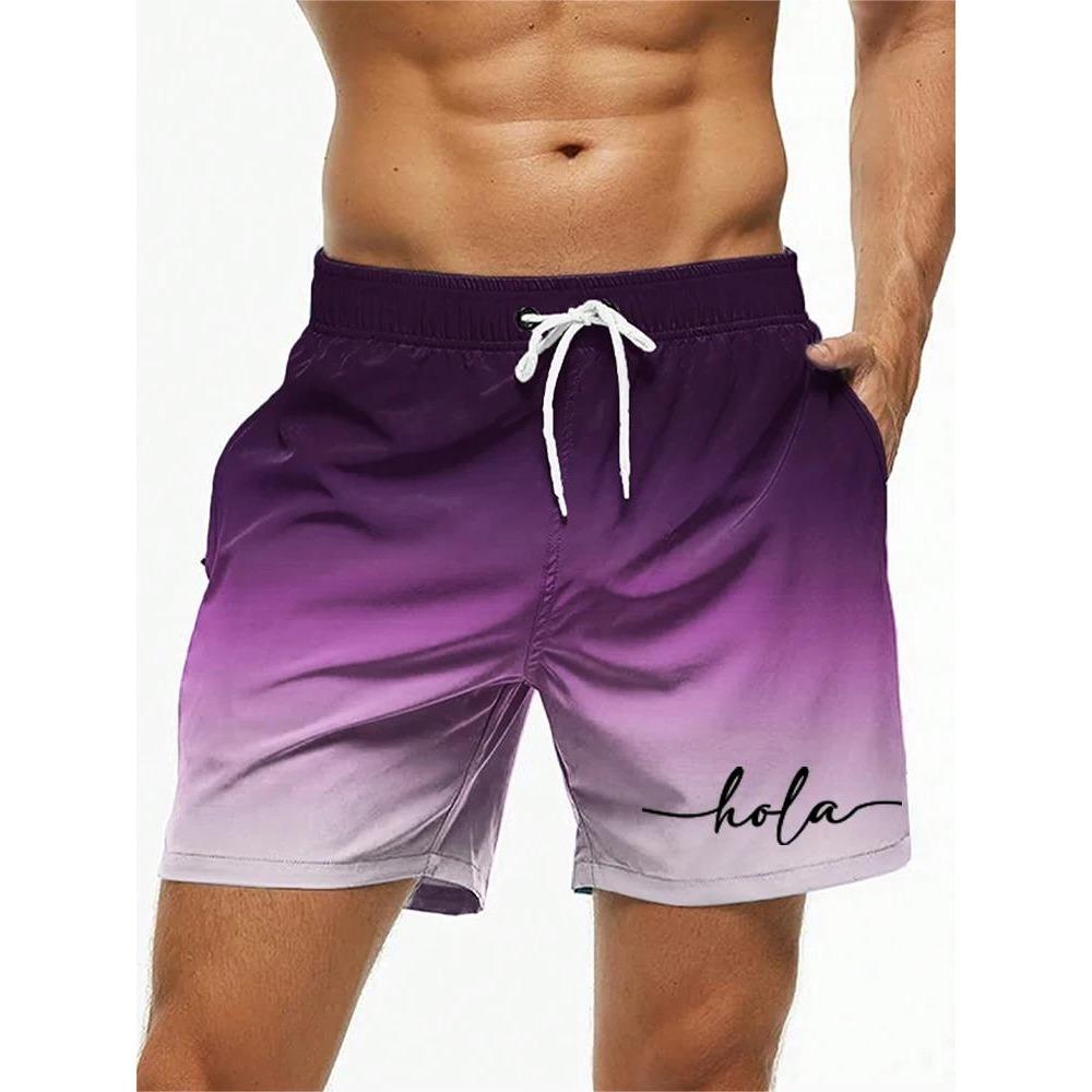 Modische Buchstabendesign-Shorts Sommer Herren Badehose Elastischer Bund Print Hola Grafiken Farbverlauf Atmungsaktiv Kurz