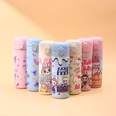 Cartoon Thermos Cup Large Capacity Buckle Cup Cartoon 304 Stainless Steel Pea Cup