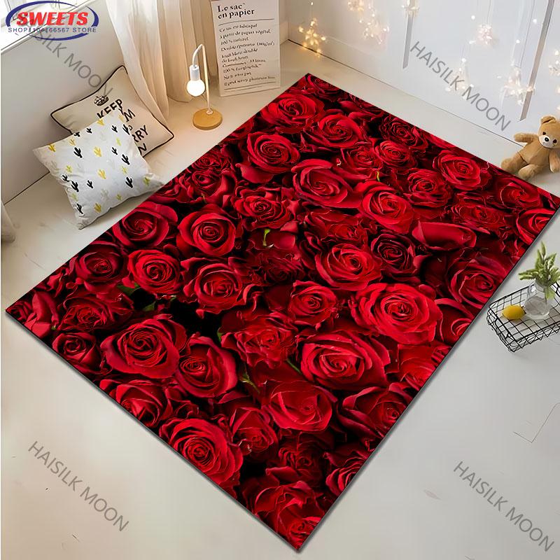 Wunderschöner Rosen-Pfingstrosen-Teppich Neuerscheinung! Robust für Wohnzimmer Schlafzimmer, Bürobereiche, Langlebige Waschbare Matte Mama Lieblingsgeschenke