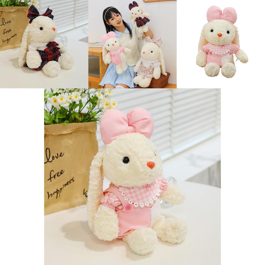 Plush Rabbit Toy With Dress And Bow Decoration For Kids Girls And Baby Girls Gifts