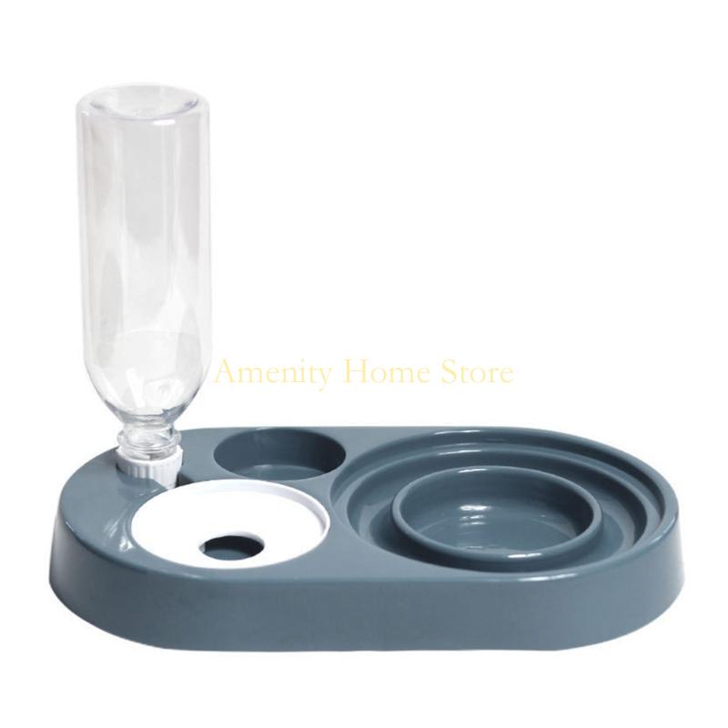 

F26C 2 in 1 Pet Tableware Dog Water Food Bowl No-Spill Food Water Dispenser Combo Set Cat Slow Eat Bowl серый