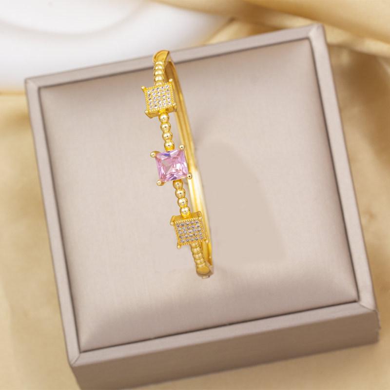 Rz Stainless Steel Full Zircon Women s Bangle Small Waist Magnetic Buckle Opening Gold Plated Geometric Design Third Party золотой