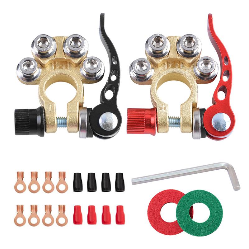 Car Battery Terminal Connectors Kit Quick Disconnect Release Positive Negative Marine Battery Cable Ends Top Post Clamps 12v 24v