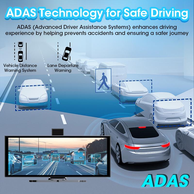 11.26 inch ADAS Car DVR 4K Dash cam Wireless Carplay Android Auto Bluetooth Dashboard Video Recorder Siri Voice Control FM AUX