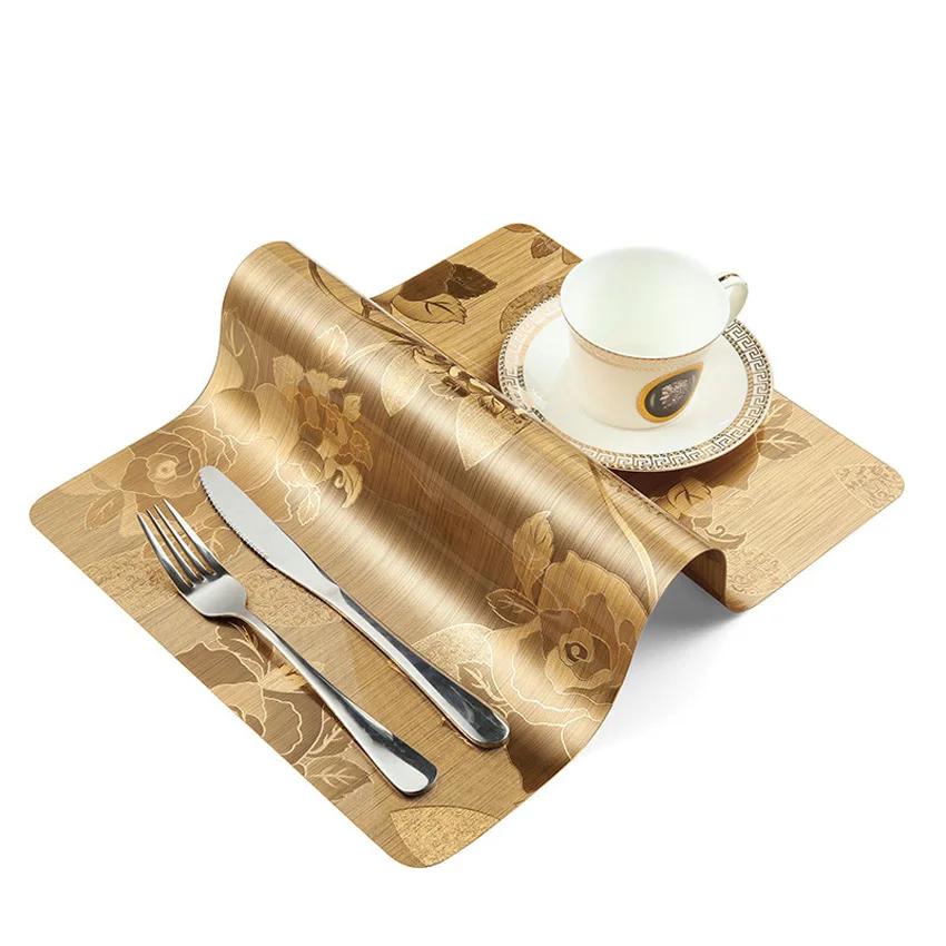 Waterproof Anti-oil Placemat PVC Dining Table Mat Golden Disc Pads Bowl Pad Coasters Table Cloth Pad Slip-resistant Pad 2/4/6pcs