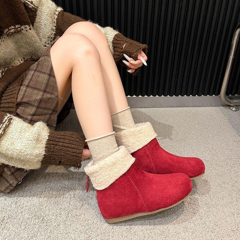 French high-cold retro velvet snow boots, soft-soled inner height increase fashion fluffy cotton shoes in winter