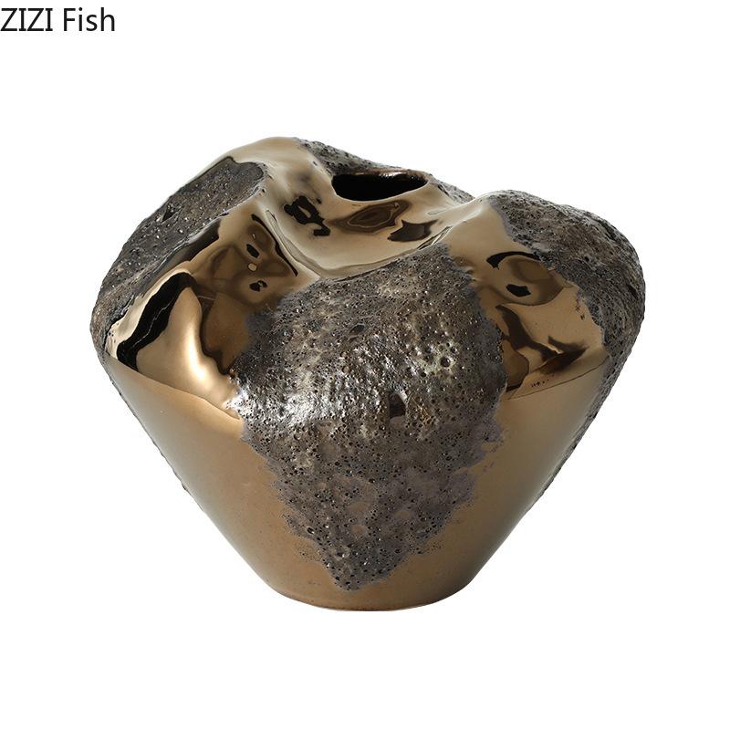 Bumpy and Uneven Ceramic Vase Table Decoration Artificial Flower Decorative Flowers Arrangement Gold-plated Vases Modern Decor