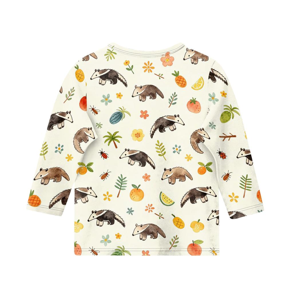 Kids Animal Print Crew Neck Three Quarter Sleeve Casual T Shirt Soft Fabric Comfortable Fit Lightweight Design for Everyday Wear