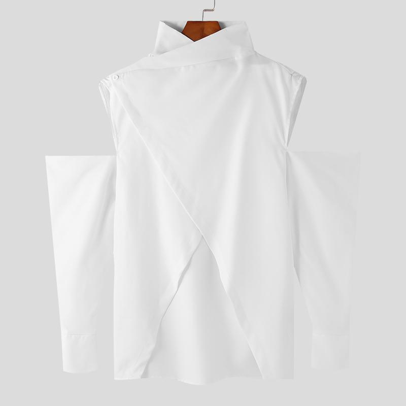 

INCERUN Мужские топы нерегулярной формы с открытыми плечами и длинными рукавами с перекрестным разрезом L белый