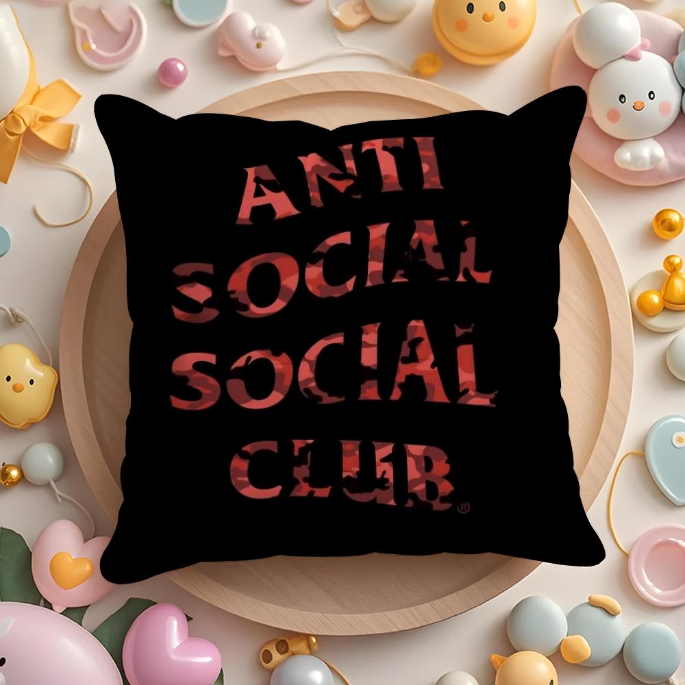 A-Anti Social Social Club Cushion Cover Plush Fabric Soft Double-Sided Printed Sofa Pillow Case Colorfast Home Decor Gift