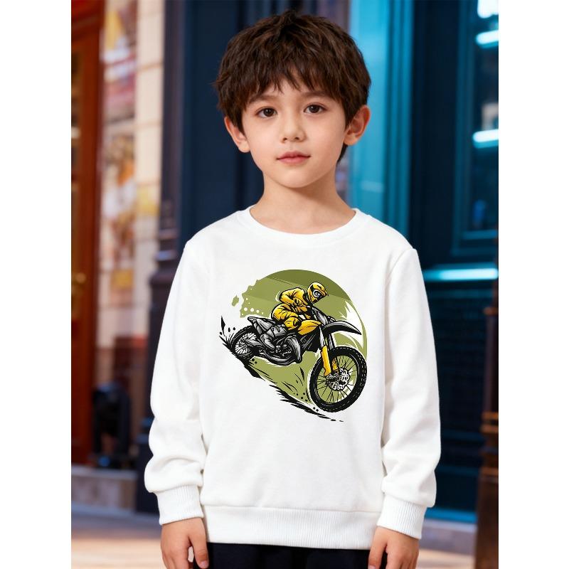 European sizes Kids' Round Neck Pullover, Long-Sleeved Top , Featuring a Cross-Country Print, Suitable for Daily Casual Wear And Outdoor Activities