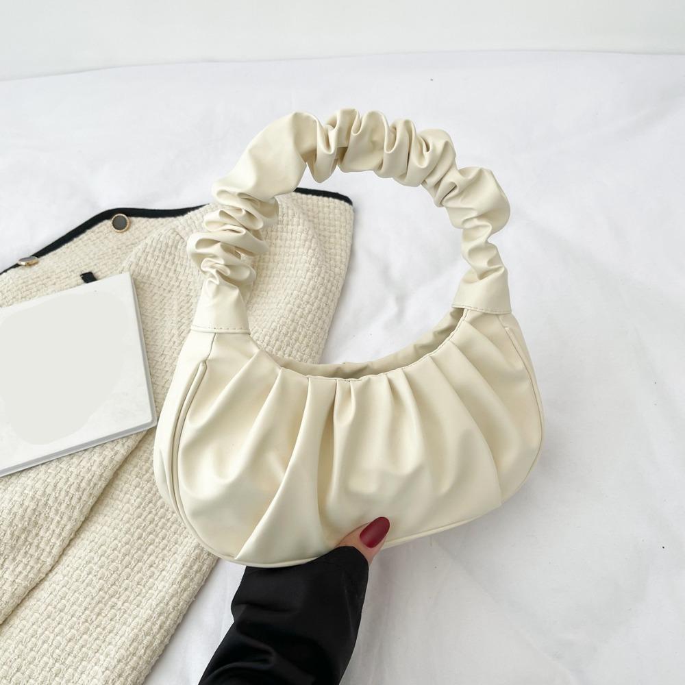 Square Cloud Bag Korean Style PU Leather Underarm Bag Classic Pleated Handbag  Shopping
