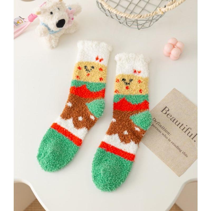 

Носки до середины икры из кораллового флиса для женщин, домашние носки для пола для женщин, утолщенные носки для сна для женщин, носки из полуфлиса для женщин 1 pair зелёный