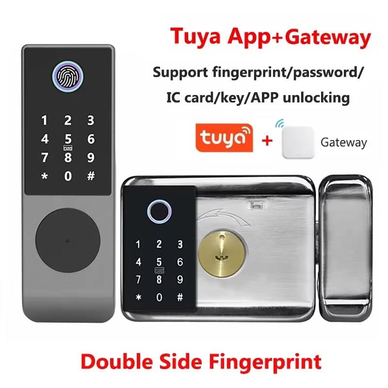 Double Side Fingerprint Lock Waterproof Tuya Wifi Bluetooth TTLock App IC Card Digital Code Keyless Electronic Smart Door Lock