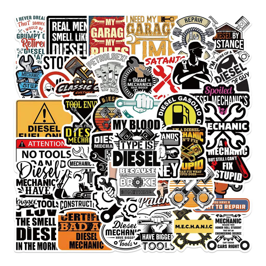 50 Pieces Mechanical Mechanic Western Style Mechanic Sticker Diesel Equipment
