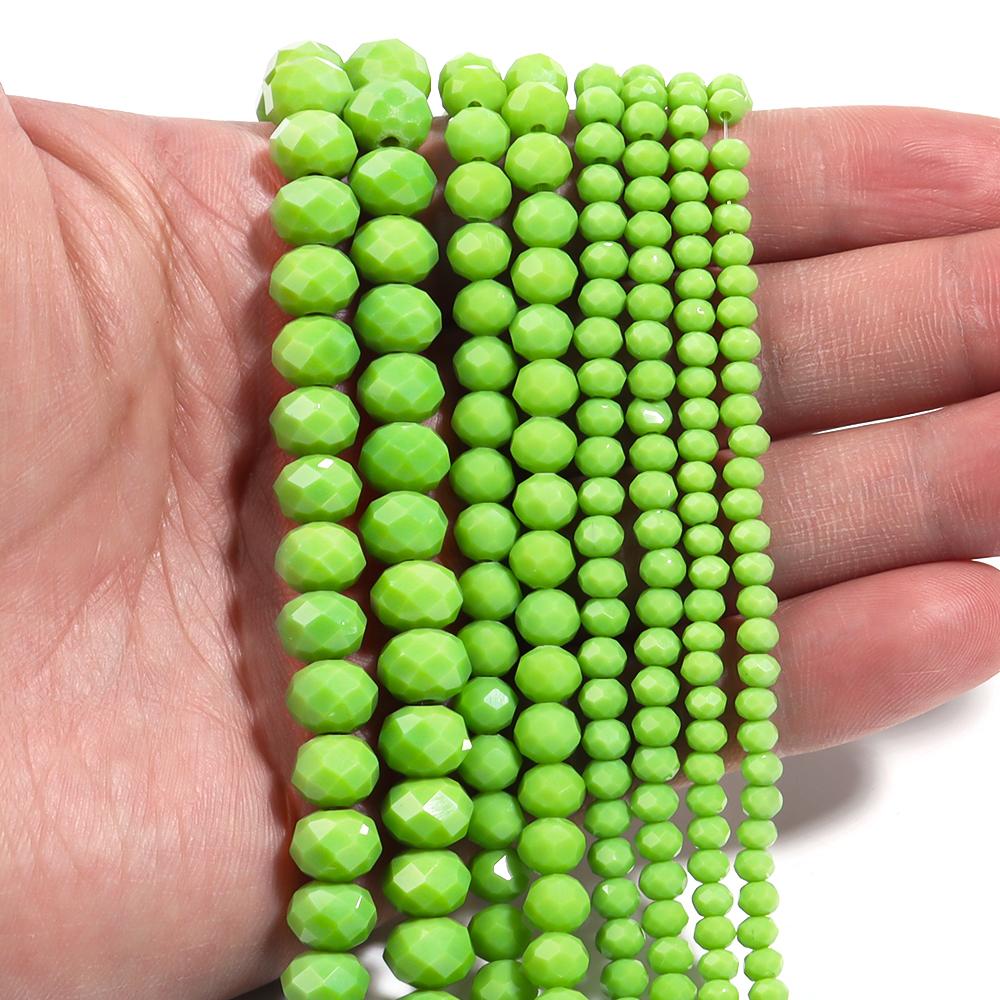 3/4/6/8mm Rondelle Faceted Crystal Beads Green Porcelain Abacus Glass Loose Beads For Jewelry Making DIY Bracelet Accessories