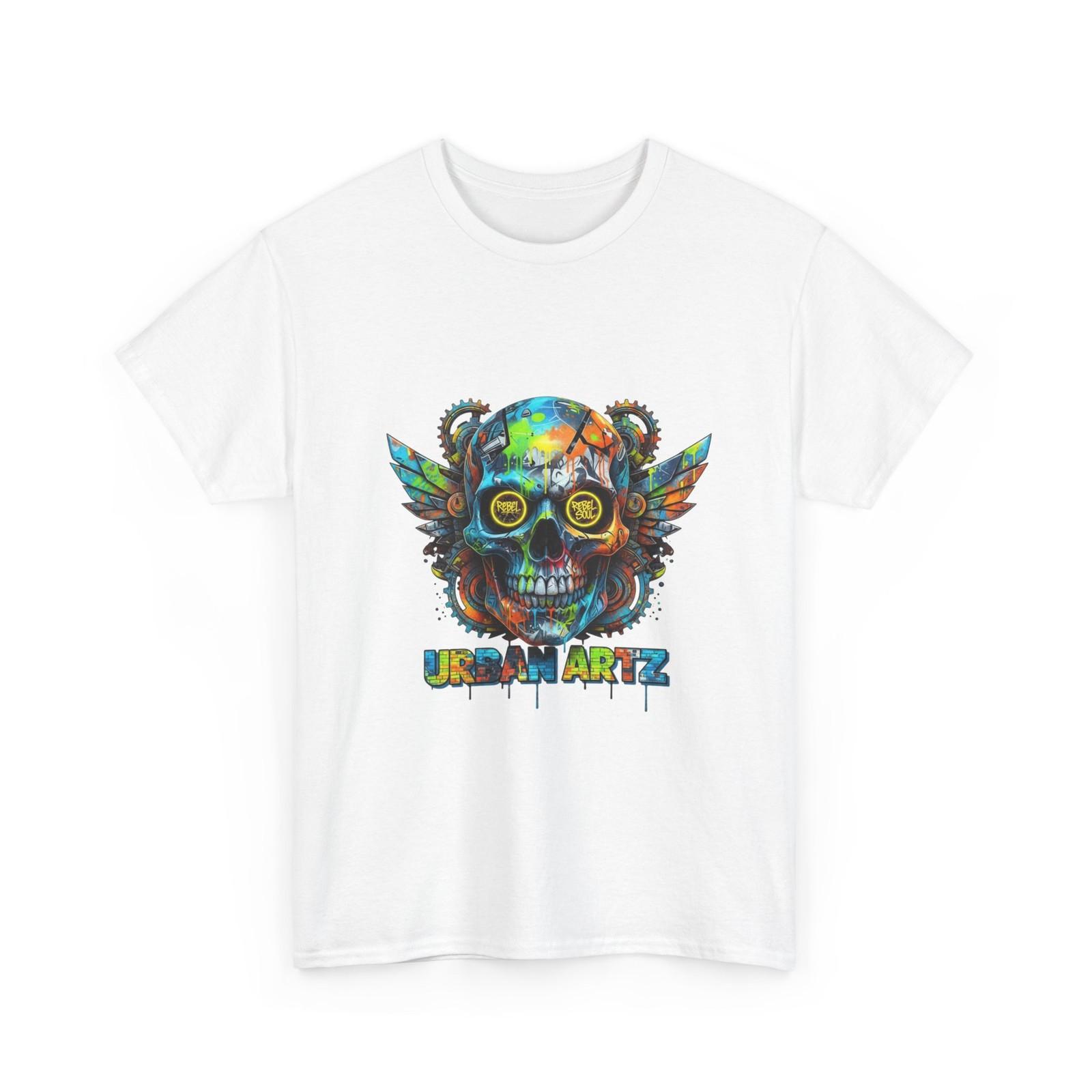 Colorful Graffiti Skull Tee | Urban Artz Logo Graphic, Streetwear T-Shirt Cotton S разноцветный