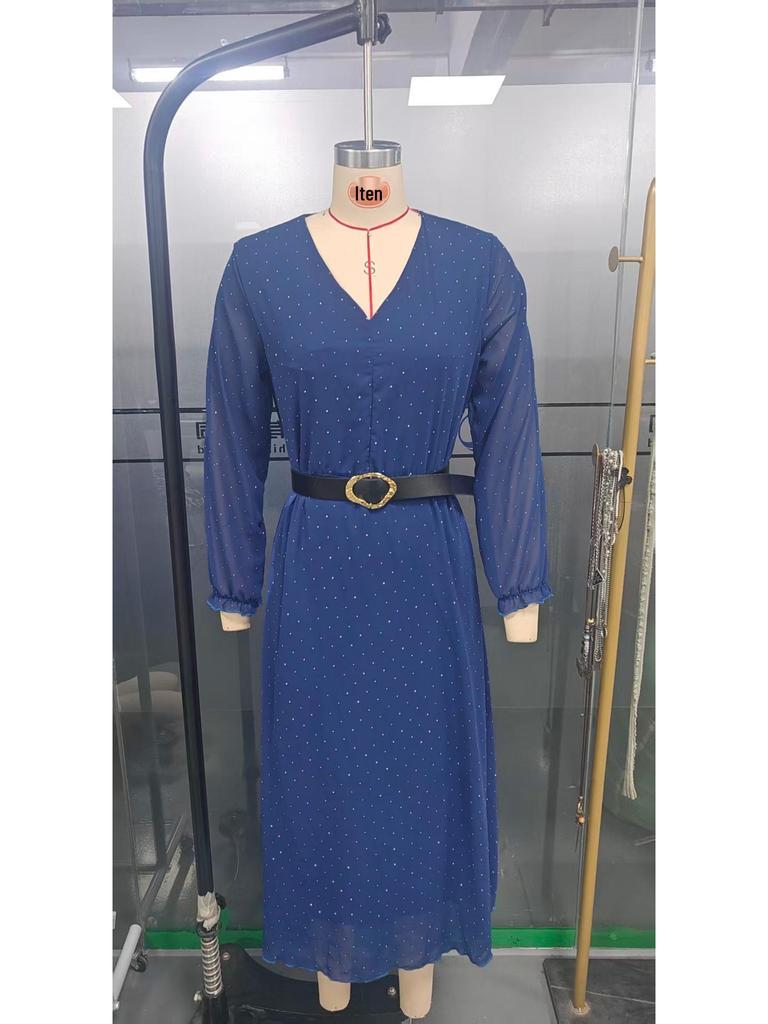 2025 European & American Cross-Border Women's Chiffon V-Neck Rhinestone Long Dress