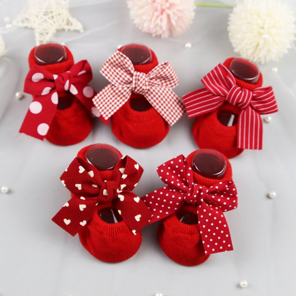 Cotton Red Newborn Baby Girl Socks Socks Headband Set Infant Anti Slip Socks Toddler Floor Socks