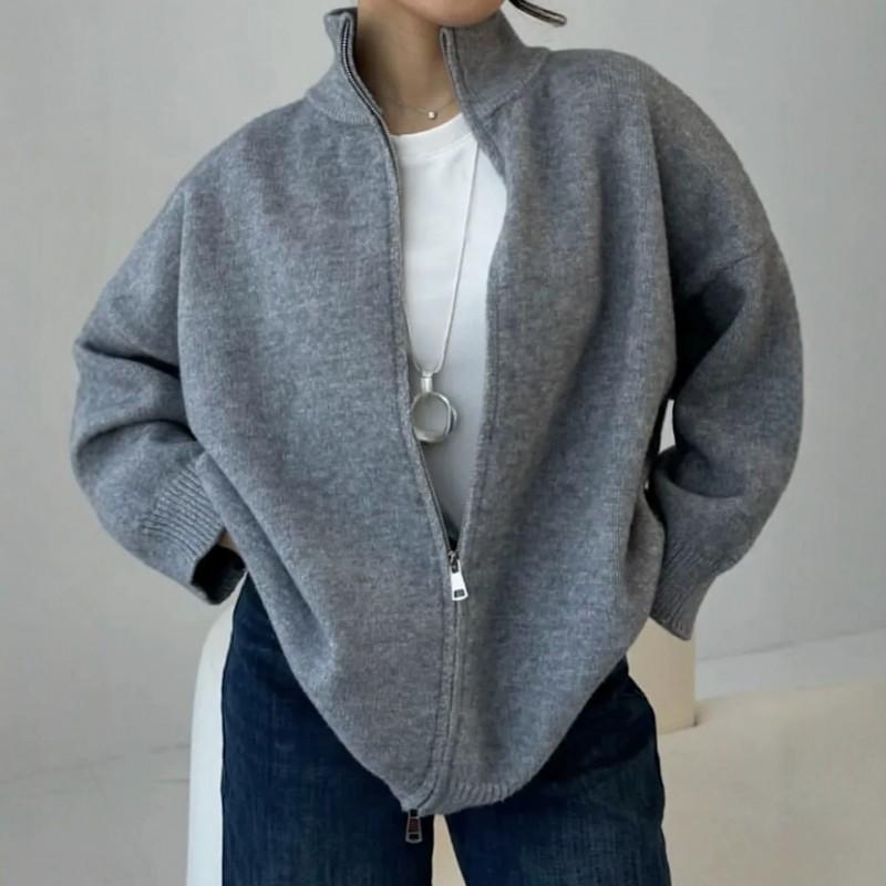 Übergroßer Strickcardigan Damen Übergröße Lockerer Schnitt Langarm Dick Warm Offene Vorderseite Mit Doppelreißverschluss