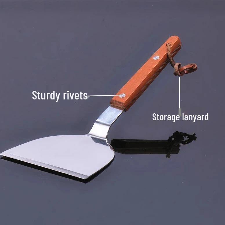 Newcomer Offer: Wooden Handle Stainless Steel Cooking Spatula - Ideal for Frying, Korean Teppanyaki, Steak, and Wok Cooking