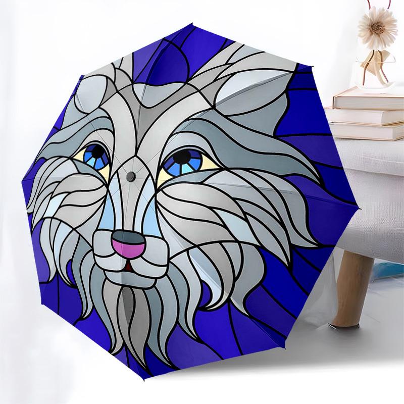 

1pc Stained Glass Wolf Head Design Automatic Opening Folding Umbrella with 3-Fold Design, 8-Bone Iron Frame, Outdoor, Ideal Gift for Fans, Travelers,